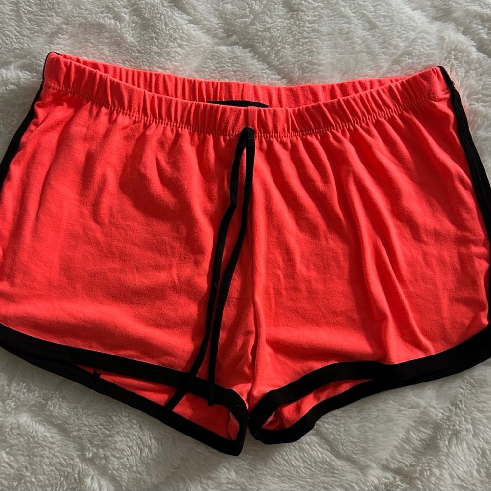 Bright Coral Shorts with Black Accents Drawstring Waist Like New Size Large